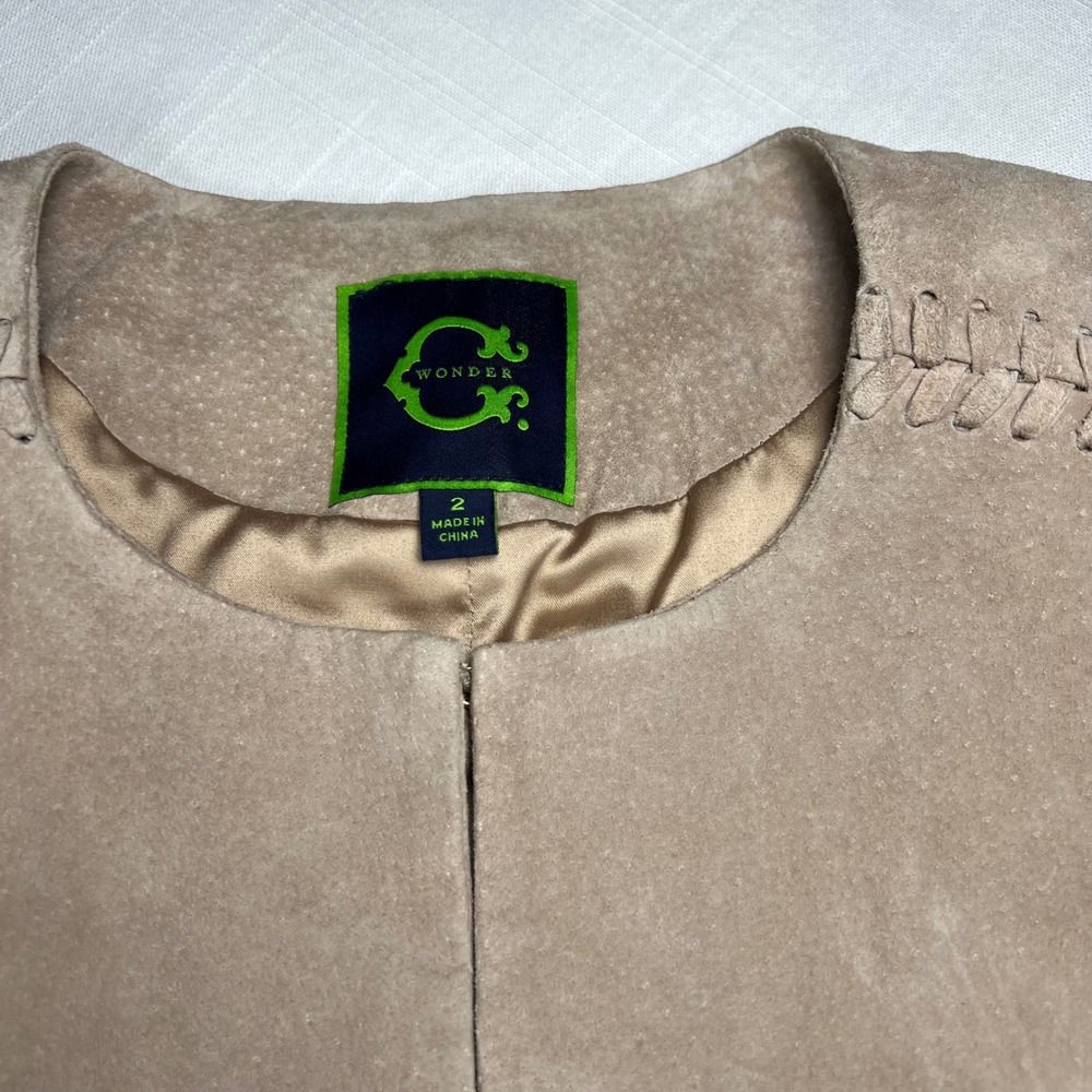 C. Wonder Suede Fringe Jacket Tan Bohemian Festival Boho Leather Blazer - Picture 4 of 12